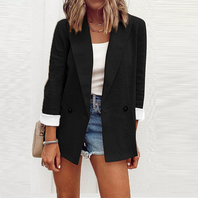 Divat, alkalmi, hosszú ujjú kabát Elegáns lehajtható gallér masszív női felsőruházat őszi téli zsebgombos irodai női öltöny dzseki