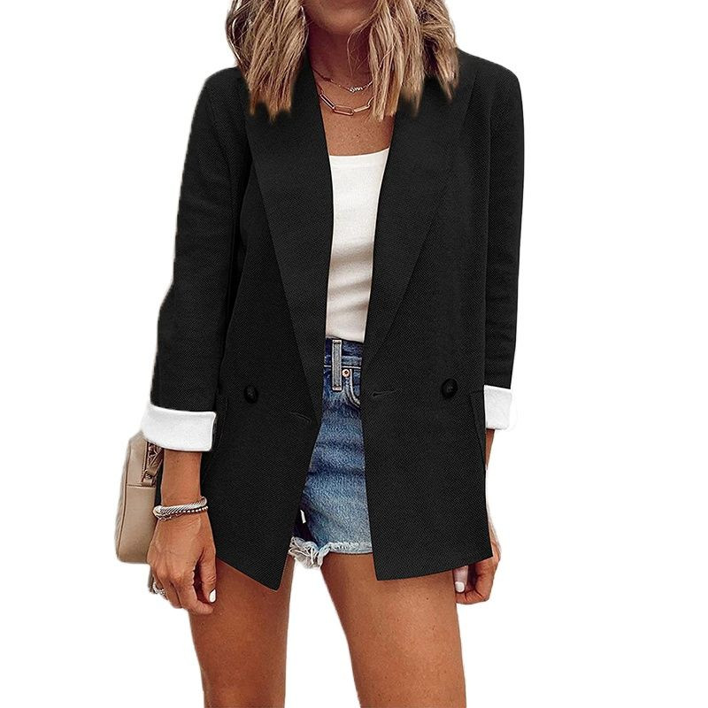 Divat, alkalmi, hosszú ujjú kabát Elegáns lehajtható gallér masszív női felsőruházat őszi téli zsebgombos irodai női öltöny dzseki