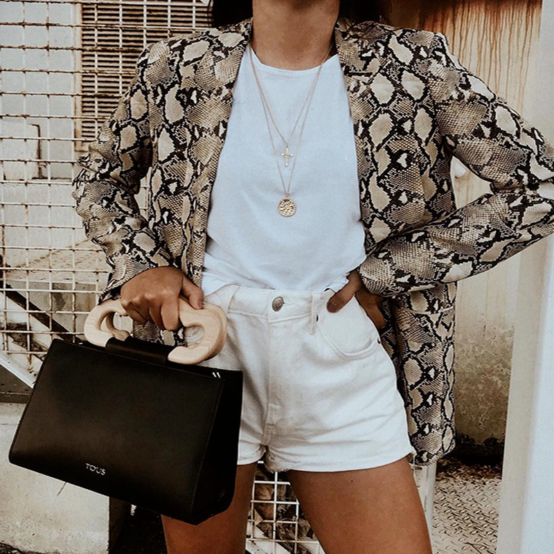 Γυναικείο κοστούμι χωρίς κουμπιά με στάμπα φιδιού 2022 Office Lady ρετρό casual μακρυμάνικο μπουφάν Fashion Commuter Temperament Blazer
