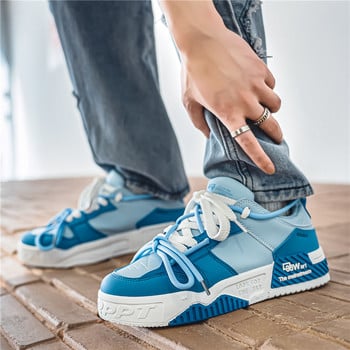 Streetwear Platform Blue Sneakers For Men Fashion Δερμάτινα Casual Ανδρικά παπούτσια Skateboard Αυθεντικά ανδρικά γυμναστήρια για εξωτερικούς χώρους