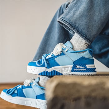 Streetwear Platform Blue Sneakers For Men Fashion Δερμάτινα Casual Ανδρικά παπούτσια Skateboard Αυθεντικά ανδρικά γυμναστήρια για εξωτερικούς χώρους