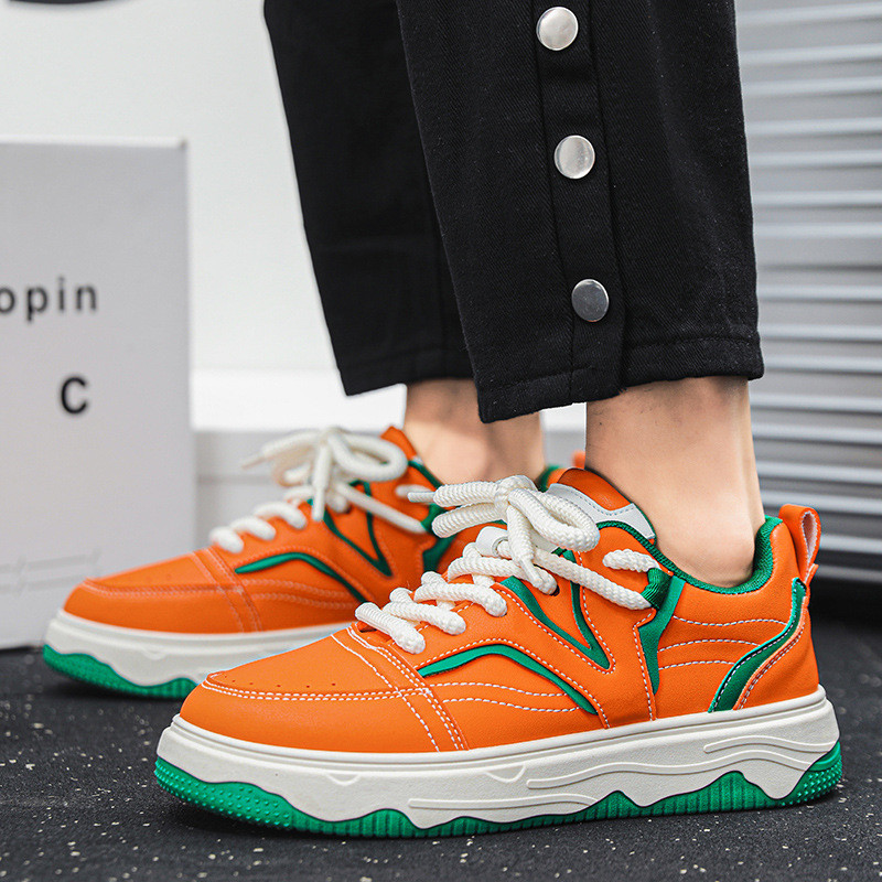 Eredeti narancssárga férfi gördeszka cipők kültéri mélyen dekoltált hip hop gördeszkacipők férfi divat platform fűzős férfi gördeszka cipők