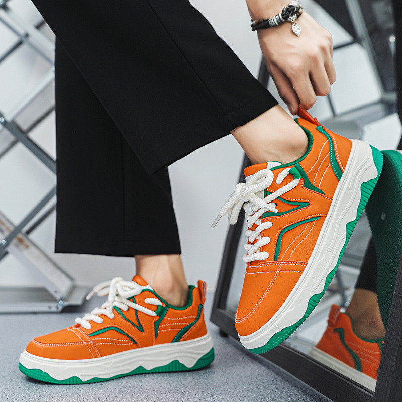 Eredeti narancssárga férfi gördeszka cipők kültéri mélyen dekoltált hip hop gördeszkacipők férfi divat platform fűzős férfi gördeszka cipők