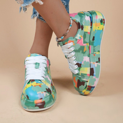 Γυναικεία αθλητικά παπούτσια με χοντρό πάτο Γυναικεία Νέα Γυναικεία ζωγραφισμένα στο χέρι Graffiti Λευκά Παπούτσια Outdoor Casual Παπούτσια Plus Size 43