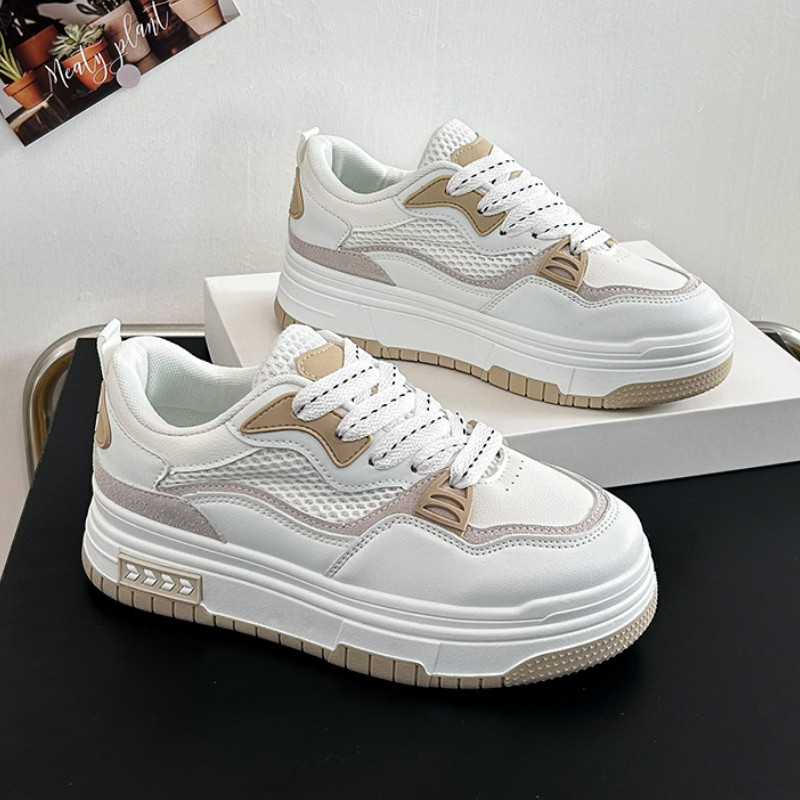 Nove ženske cipele iz 2023. Mrežaste PU sportske cipele s dubokim ustima, ležerne, udobne vulkanizirane cipele, ženske cipele s ravnim dnom s okruglim prstima