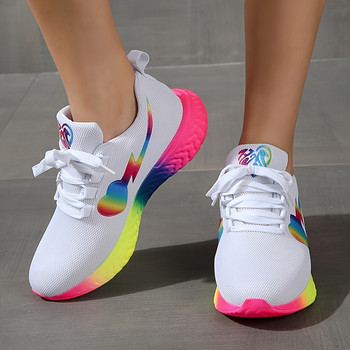 Γυναικεία αθλητικά παπούτσια από δίχτυ που αναπνέουν, καθημερινά παπούτσια με στρογγυλά κορδόνια, γυναικεία αθλητικά παπούτσια για τρέξιμο