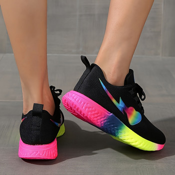 Γυναικεία αθλητικά παπούτσια από δίχτυ που αναπνέουν, καθημερινά παπούτσια με στρογγυλά κορδόνια, γυναικεία αθλητικά παπούτσια για τρέξιμο