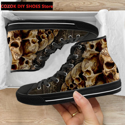 Klasiskas augstas augšdaļas audekla apavi vīriešiem Punk Skull Zīmola dizains Ikdienas vieglas vulkanizētas kedas Zapatillas Hombre