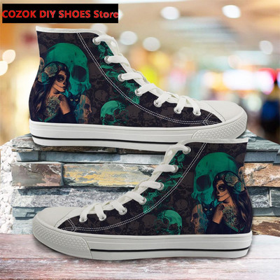 Klasszikus magas felső vászoncipő férfiaknak, punk koponya márka dizájn Alkalmi, könnyű, vulkanizált cipők Zapatillas Hombre