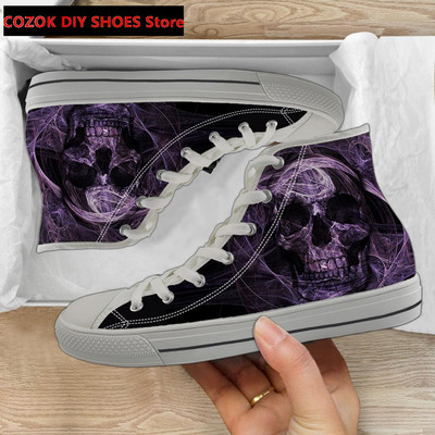Klasszikus magas felső vászoncipő férfiaknak, punk koponya márka dizájn Alkalmi, könnyű, vulkanizált cipők Zapatillas Hombre
