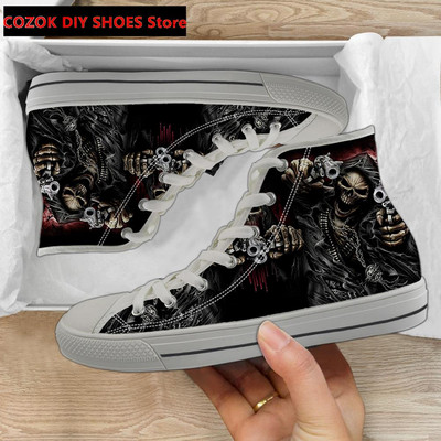 Klasszikus magas felső vászoncipő férfiaknak, punk koponya márka dizájn Alkalmi, könnyű, vulkanizált cipők Zapatillas Hombre