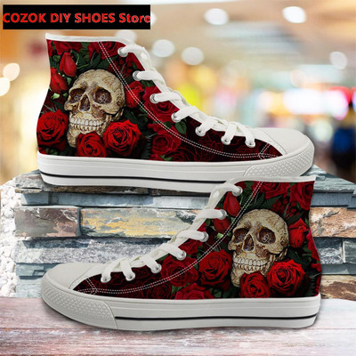 Klasszikus magas felső vászoncipő férfiaknak, punk koponya márka dizájn Alkalmi, könnyű, vulkanizált cipők Zapatillas Hombre