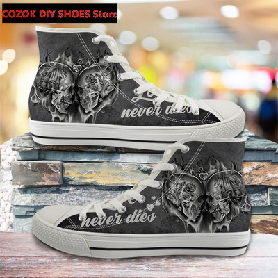 Klasszikus magas felső vászoncipő férfiaknak, punk koponya márka dizájn Alkalmi, könnyű, vulkanizált cipők Zapatillas Hombre