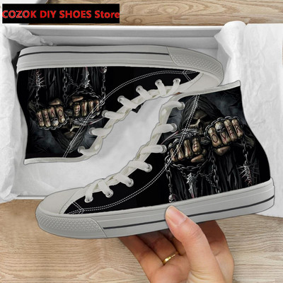 Klasszikus magas felső vászoncipő férfiaknak, punk koponya márka dizájn Alkalmi, könnyű, vulkanizált cipők Zapatillas Hombre
