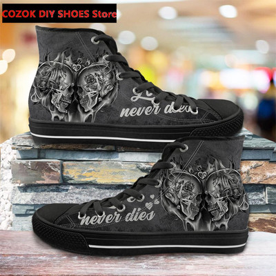 Klasszikus magas felső vászoncipő férfiaknak, punk koponya márka dizájn Alkalmi, könnyű, vulkanizált cipők Zapatillas Hombre