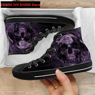 Klasszikus magas felső vászoncipő férfiaknak, punk koponya márka dizájn Alkalmi, könnyű, vulkanizált cipők Zapatillas Hombre