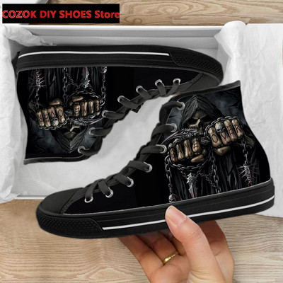 Klasszikus magas felső vászoncipő férfiaknak, punk koponya márka dizájn Alkalmi, könnyű, vulkanizált cipők Zapatillas Hombre
