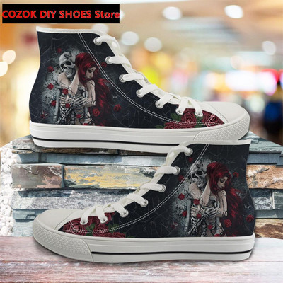 Klasszikus magas felső vászoncipő férfiaknak, punk koponya márka dizájn Alkalmi, könnyű, vulkanizált cipők Zapatillas Hombre