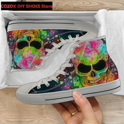 Klasszikus magas felső vászoncipő férfiaknak, punk koponya márka dizájn Alkalmi, könnyű, vulkanizált cipők Zapatillas Hombre