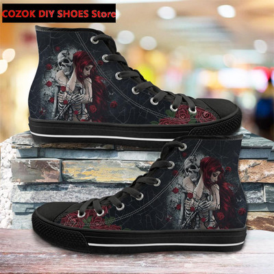 Klasszikus magas felső vászoncipő férfiaknak, punk koponya márka dizájn Alkalmi, könnyű, vulkanizált cipők Zapatillas Hombre