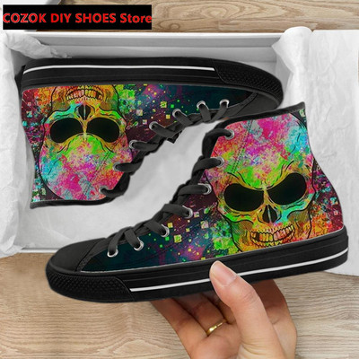 Klasszikus magas felső vászoncipő férfiaknak, punk koponya márka dizájn Alkalmi, könnyű, vulkanizált cipők Zapatillas Hombre