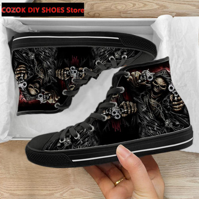 Klasszikus magas felső vászoncipő férfiaknak, punk koponya márka dizájn Alkalmi, könnyű, vulkanizált cipők Zapatillas Hombre