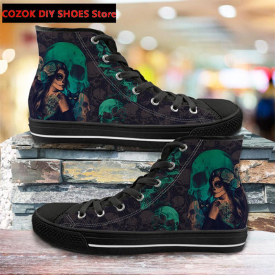 Klasszikus magas felső vászoncipő férfiaknak, punk koponya márka dizájn Alkalmi, könnyű, vulkanizált cipők Zapatillas Hombre