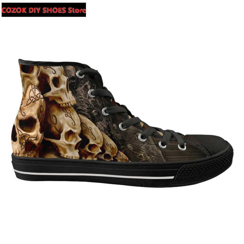 Klasszikus magas felső vászoncipő férfiaknak, punk koponya márka dizájn Alkalmi, könnyű, vulkanizált cipők Zapatillas Hombre