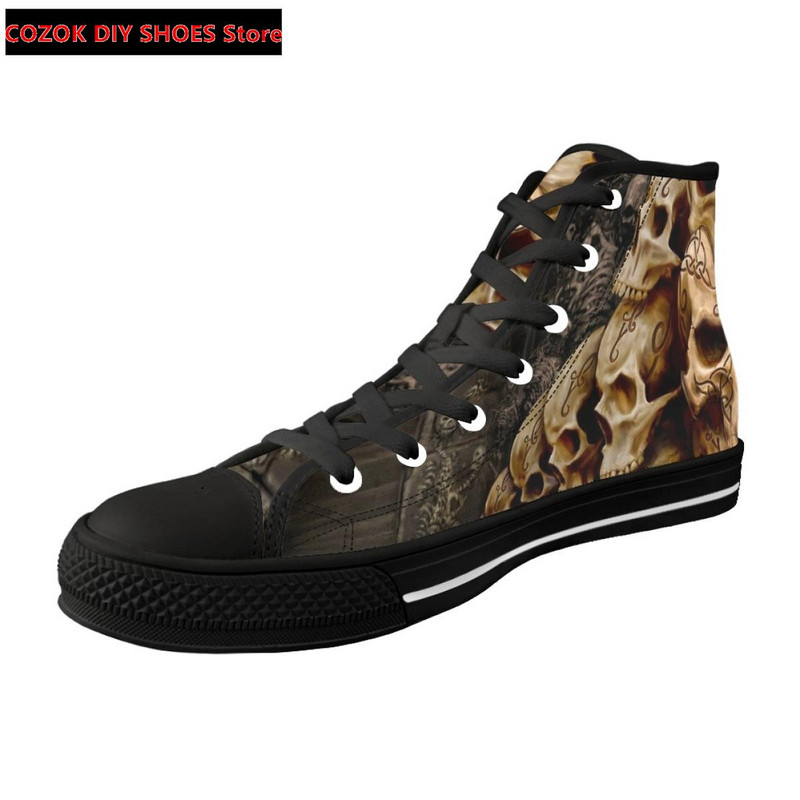 Klasszikus magas felső vászoncipő férfiaknak, punk koponya márka dizájn Alkalmi, könnyű, vulkanizált cipők Zapatillas Hombre