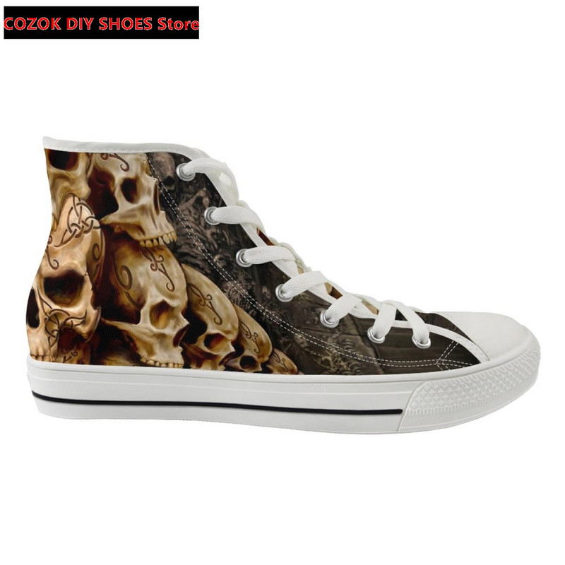 Klasszikus magas felső vászoncipő férfiaknak, punk koponya márka dizájn Alkalmi, könnyű, vulkanizált cipők Zapatillas Hombre
