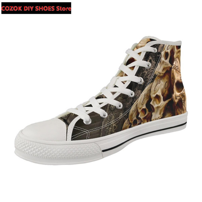 Klasszikus magas felső vászoncipő férfiaknak, punk koponya márka dizájn Alkalmi, könnyű, vulkanizált cipők Zapatillas Hombre
