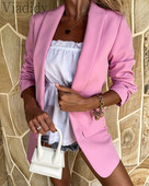 Γυναικείο μονόχρωμο παλτό Casual Blazer με μακρυμάνικο σχέδιο τσέπης