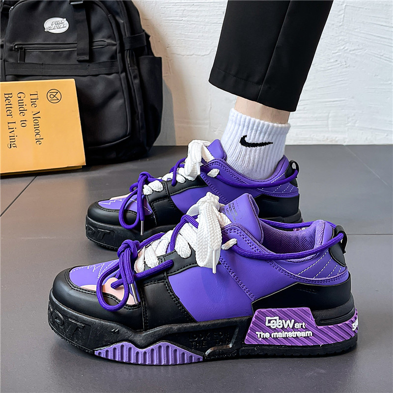 Utcai lila Férfi gördeszkás cipők Bőr Platform Férfi Cipők Kényelmes Csúszásgátló Férfi Dizájner Cipők Zapatillas De Hombre