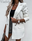 Ženski ležerni kaput s dugim rukavima i jednobojnim dizajnom