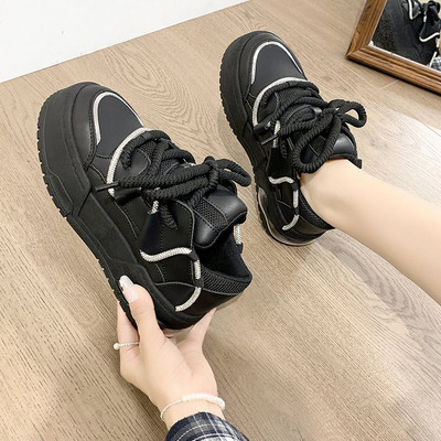 2023 új tavaszi női vaskos tornacipők Dizájner Apa Cipők Platform Ulzzang Bőr Cipők Őszi légáteresztő alkalmi sportcipők