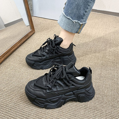 2023 új tavaszi női vaskos tornacipők Dizájner Apa Cipők Platform Ulzzang Bőr Cipők Őszi légáteresztő alkalmi sportcipők