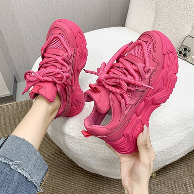 2023 új tavaszi női vaskos tornacipők Dizájner Apa Cipők Platform Ulzzang Bőr Cipők Őszi légáteresztő alkalmi sportcipők