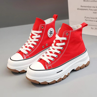 Γυναικεία παπούτσια καμβά ψηλά παπούτσια Vulcanize με κορδόνια casual αθλητικά παπούτσια για κορίτσια με αύξηση ύψους Γυναικεία μποτάκια