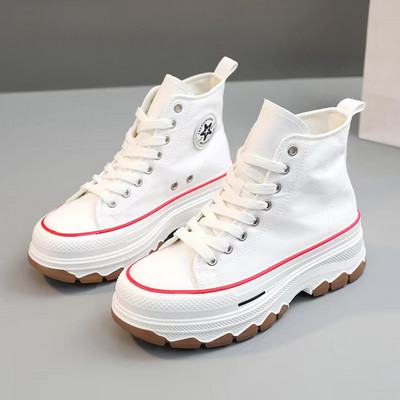 Γυναικεία παπούτσια καμβά ψηλά παπούτσια Vulcanize με κορδόνια casual αθλητικά παπούτσια για κορίτσια με αύξηση ύψους Γυναικεία μποτάκια