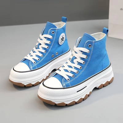 Γυναικεία παπούτσια καμβά ψηλά παπούτσια Vulcanize με κορδόνια casual αθλητικά παπούτσια για κορίτσια με αύξηση ύψους Γυναικεία μποτάκια