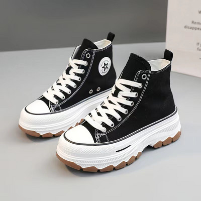 Γυναικεία παπούτσια καμβά ψηλά παπούτσια Vulcanize με κορδόνια casual αθλητικά παπούτσια για κορίτσια με αύξηση ύψους Γυναικεία μποτάκια