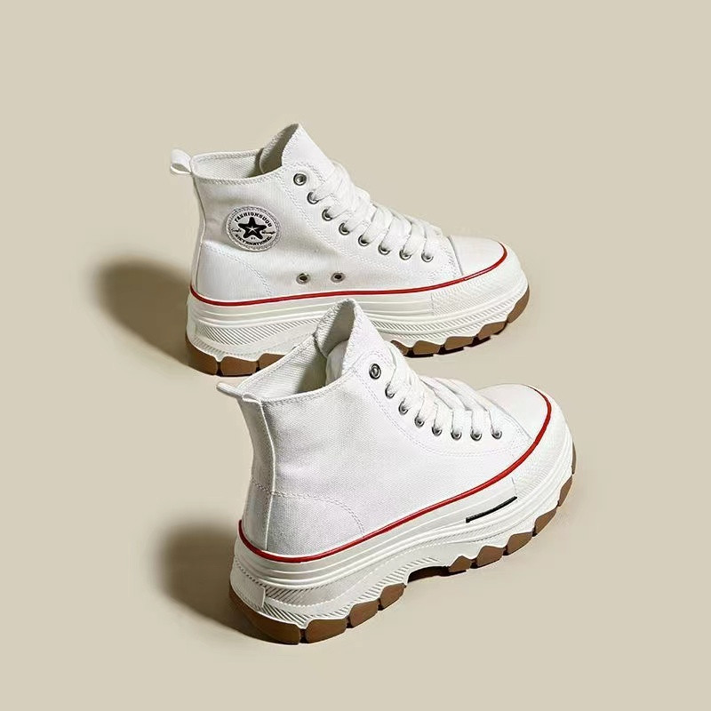 Γυναικεία παπούτσια καμβά ψηλά παπούτσια Vulcanize με κορδόνια casual αθλητικά παπούτσια για κορίτσια με αύξηση ύψους Γυναικεία μποτάκια