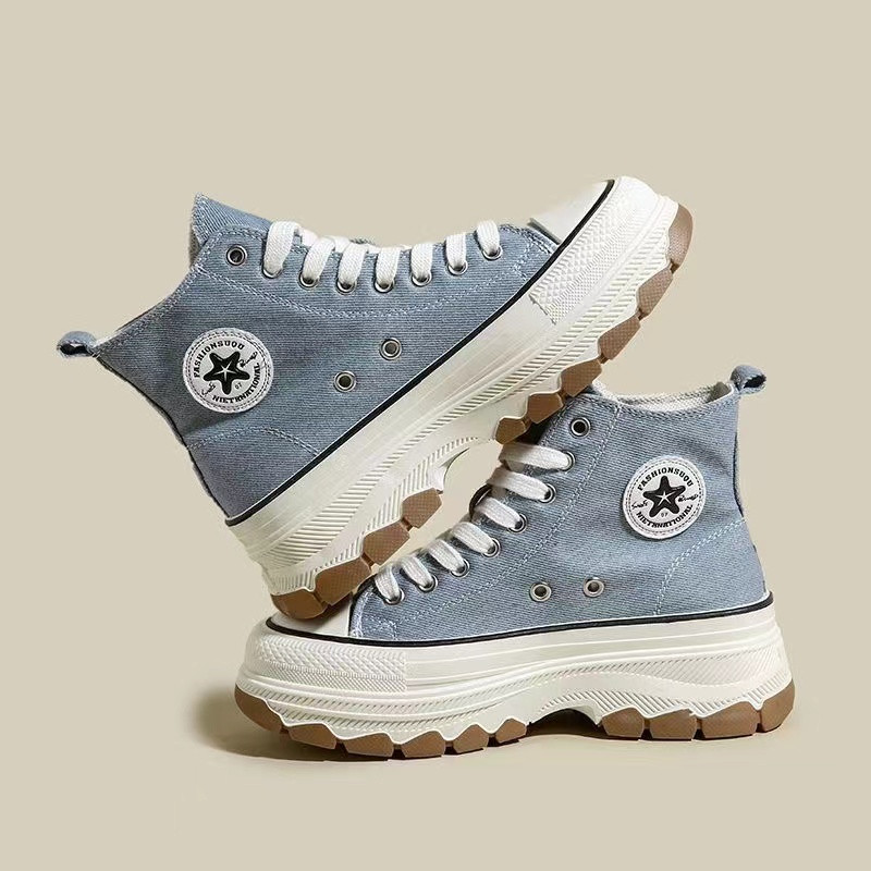 Γυναικεία παπούτσια καμβά ψηλά παπούτσια Vulcanize με κορδόνια casual αθλητικά παπούτσια για κορίτσια με αύξηση ύψους Γυναικεία μποτάκια