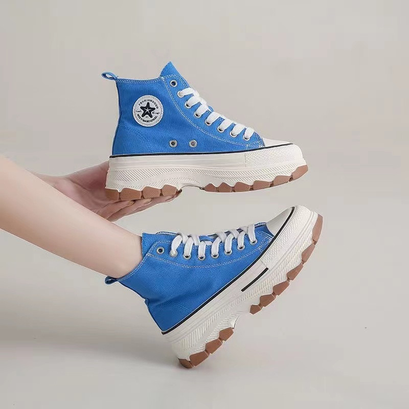 Γυναικεία παπούτσια καμβά ψηλά παπούτσια Vulcanize με κορδόνια casual αθλητικά παπούτσια για κορίτσια με αύξηση ύψους Γυναικεία μποτάκια