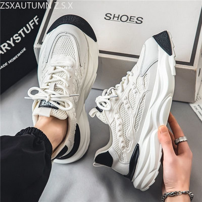 Új, 2023-as férfi tornacipők, hétköznapi futóhálós sportcipők légáteresztő retro cipők divatos könnyű, fűzős, magasságnövelő