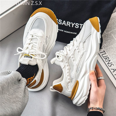 Új, 2023-as férfi tornacipők, hétköznapi futóhálós sportcipők légáteresztő retro cipők divatos könnyű, fűzős, magasságnövelő