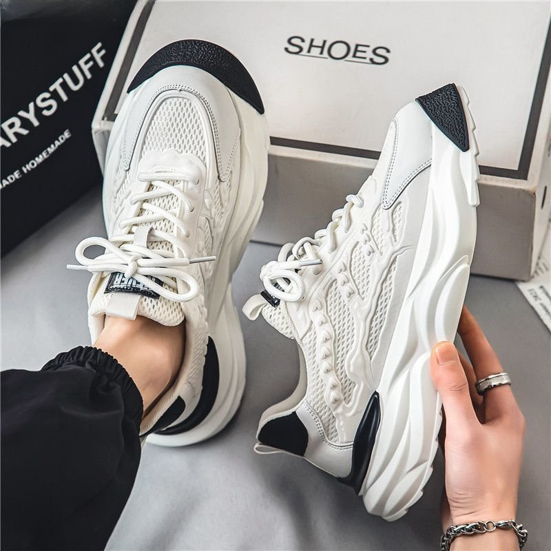 Új, 2023-as férfi tornacipők, hétköznapi futóhálós sportcipők légáteresztő retro cipők divatos könnyű, fűzős, magasságnövelő