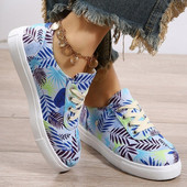 Γυναικεία παπούτσια μόδας 2023 Χρώμα λουλουδιών Στρογγυλά παπούτσια με κορδόνια για περπάτημα Γυναικεία παπούτσια Comfort Plus Size Παπούτσια για ζευγάρια Zapatos Planos