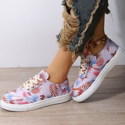 Γυναικεία παπούτσια μόδας 2023 Χρώμα λουλουδιών Στρογγυλά παπούτσια με κορδόνια για περπάτημα Γυναικεία παπούτσια Comfort Plus Size Παπούτσια για ζευγάρια Zapatos Planos