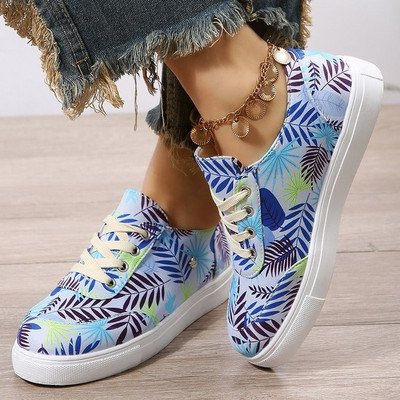 Γυναικεία παπούτσια μόδας 2023 Χρώμα λουλουδιών Στρογγυλά παπούτσια με κορδόνια για περπάτημα Γυναικεία παπούτσια Comfort Plus Size Παπούτσια για ζευγάρια Zapatos Planos